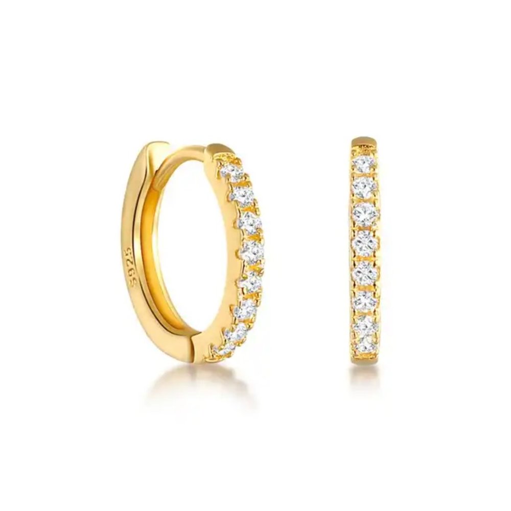 Perfect SIMPLE Dainty Pave Huggies High Quality 925 Sterling Silver 18K Gold